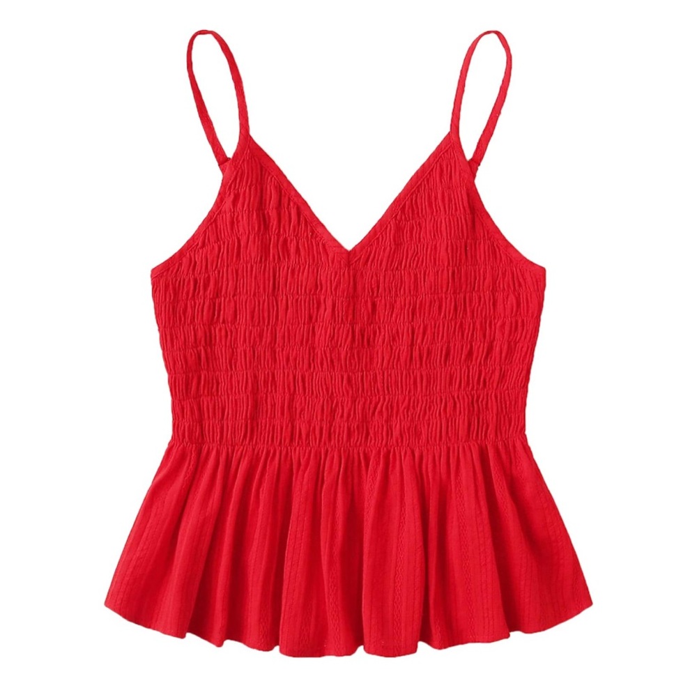 SHEIN Ruffle Hem Blouse Cami Sleeveless Top in Red